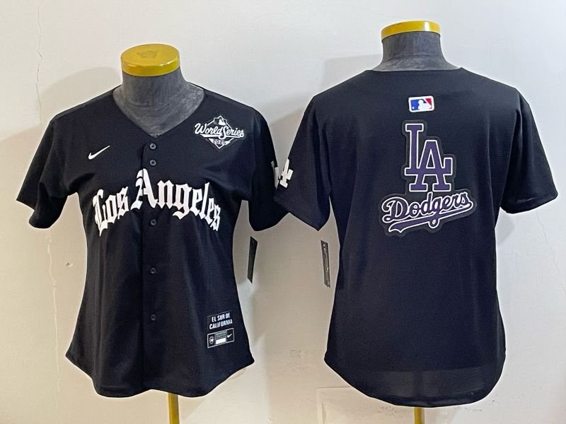 Women 2026 Los Angeles Dodgers Blank Black Game Nike MLB Jersey style 0027